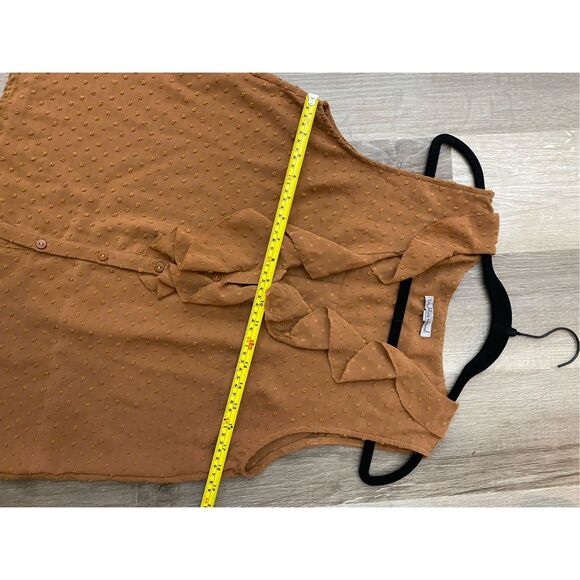 Wishlist Apparel Ruffle Burnt Orange Dot Button Sleeveless Blouse, Size Large - Picture 3 of 15